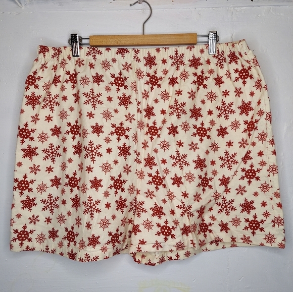 Old Navy Other - Old Navy Shorts Flannel Drawstring Elastic Waist Snowflake Cream Red Sleep 2X
